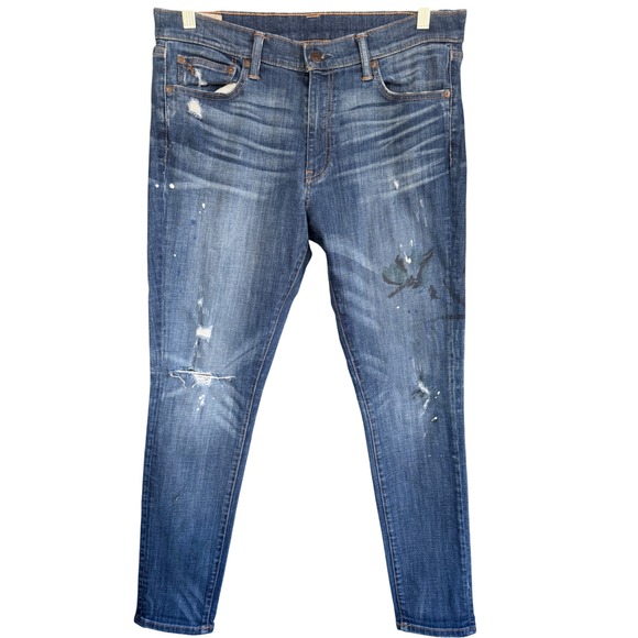 ER Polo Ralph Lauren Distressed Denim Jeans Paint Splatter Accents Size 32 - Picture 1 of 6